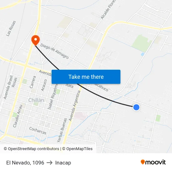 El Nevado, 1096 to Inacap map