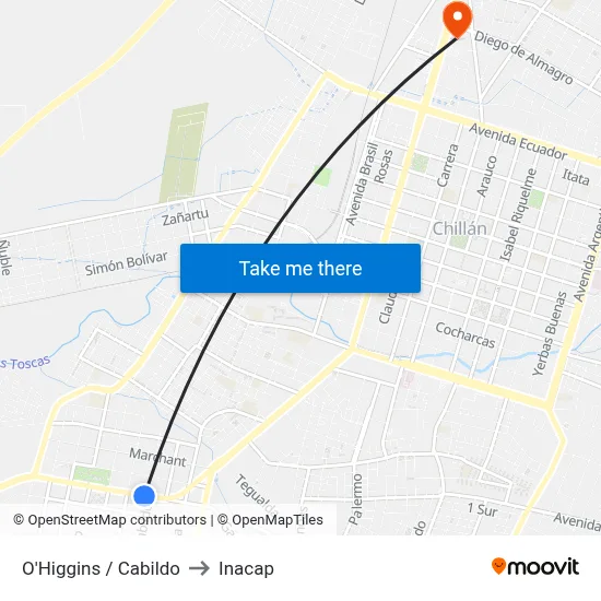 O'Higgins / Cabildo to Inacap map