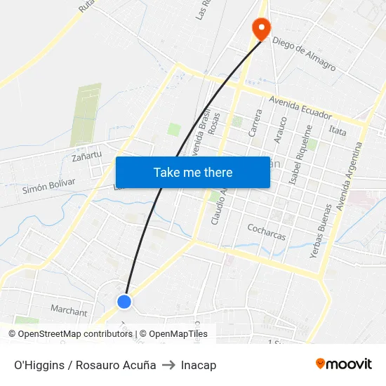 O'Higgins / Rosauro Acuña to Inacap map
