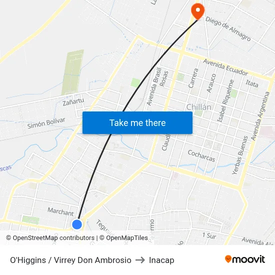 O'Higgins / Virrey Don Ambrosio to Inacap map