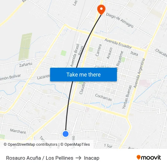 Rosauro Acuña / Los Pellines to Inacap map