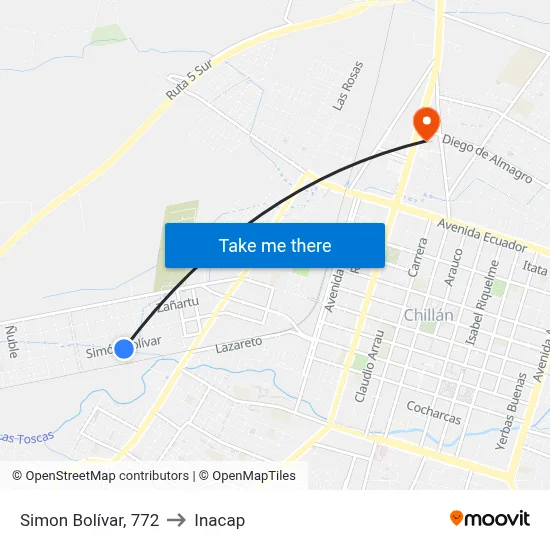 Simon Bolívar, 772 to Inacap map