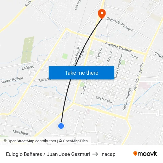 Eulogio Bañares / Juan José Gazmuri to Inacap map