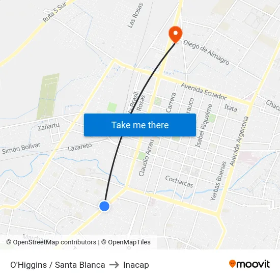 O'Higgins / Santa Blanca to Inacap map