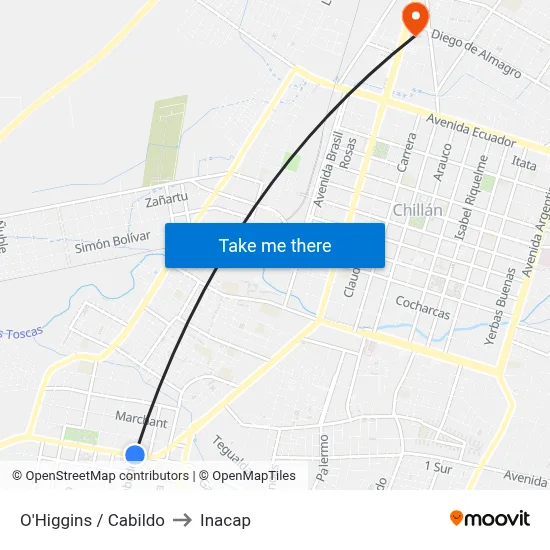 O'Higgins / Cabildo to Inacap map