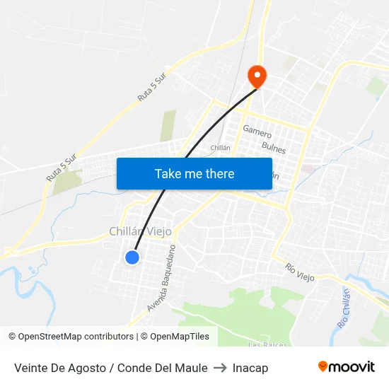 Veinte De Agosto / Conde Del Maule to Inacap map