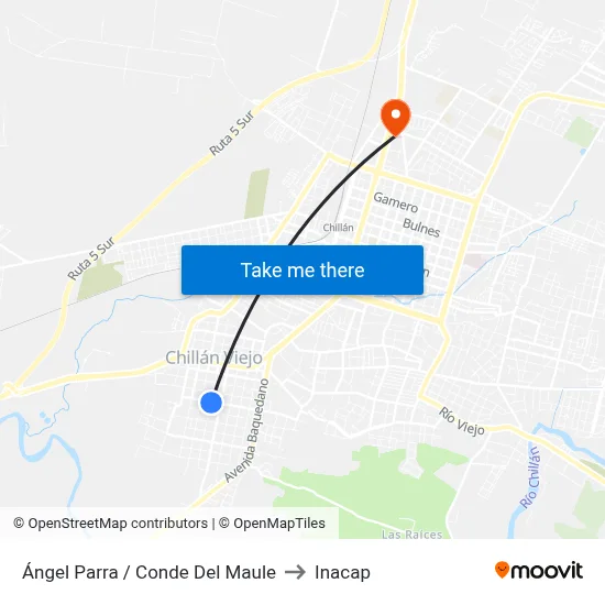 Ángel Parra / Conde Del Maule to Inacap map