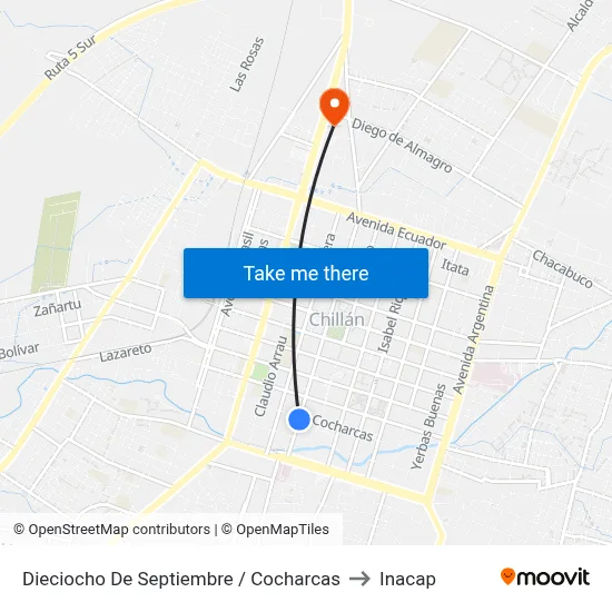 Dieciocho De Septiembre / Cocharcas to Inacap map