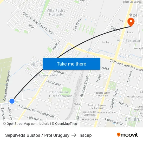 Sepúlveda Bustos / Prol Uruguay to Inacap map