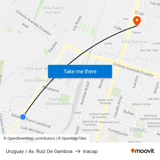 Uruguay / Av. Ruíz De Gamboa to Inacap map