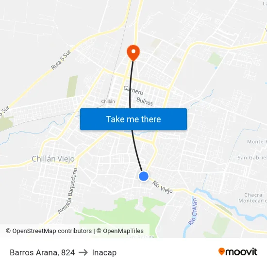 Barros Arana, 824 to Inacap map