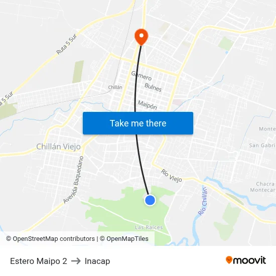 Estero Maipo 2 to Inacap map