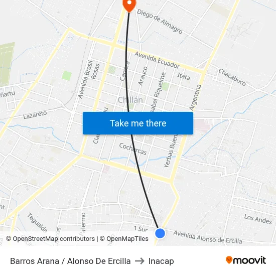 Barros Arana / Alonso De Ercilla to Inacap map