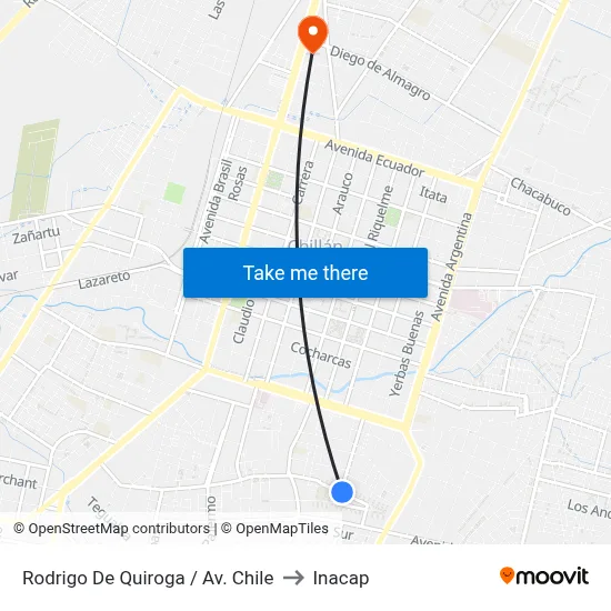 Rodrigo De Quiroga / Av. Chile to Inacap map