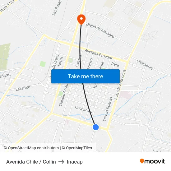 Avenida Chile / Collin to Inacap map