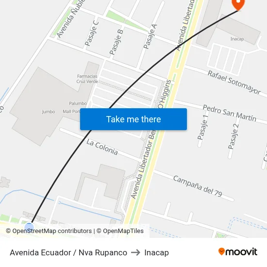 Avenida Ecuador / Nva Rupanco to Inacap map