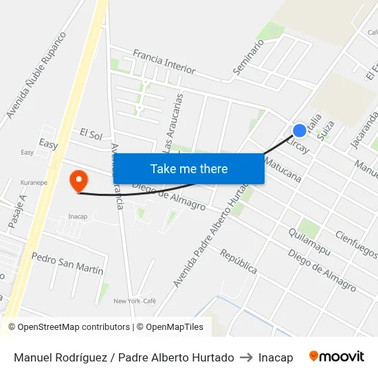 Manuel Rodríguez / Padre Alberto Hurtado to Inacap map