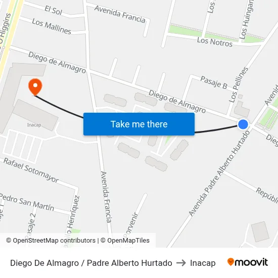 Diego De Almagro / Padre Alberto Hurtado to Inacap map