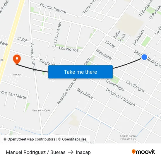 Manuel Rodríguez / Bueras to Inacap map