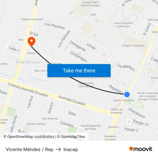 Vicente Méndez / Rep to Inacap map