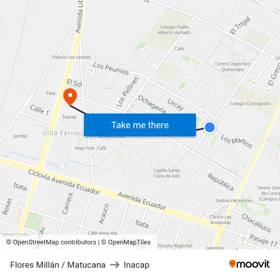 Flores Millán / Matucana to Inacap map