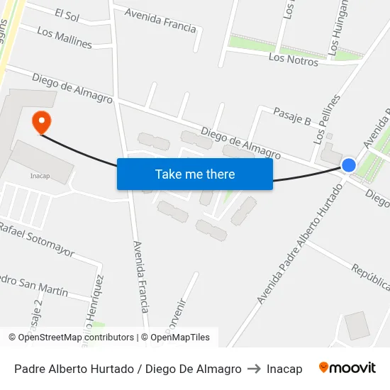 Padre Alberto Hurtado / Diego De Almagro to Inacap map