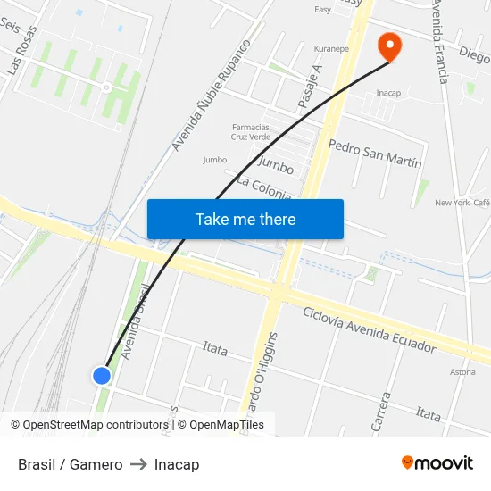 Brasil / Gamero to Inacap map