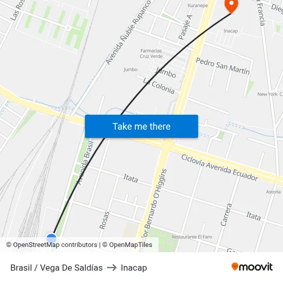 Brasil / Vega De Saldías to Inacap map