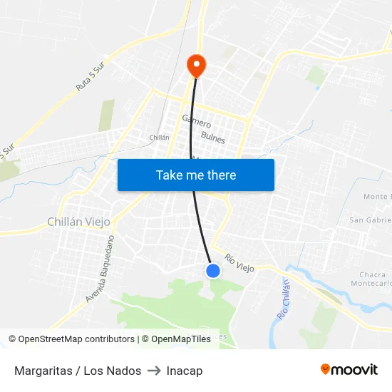 Margaritas / Los Nados to Inacap map