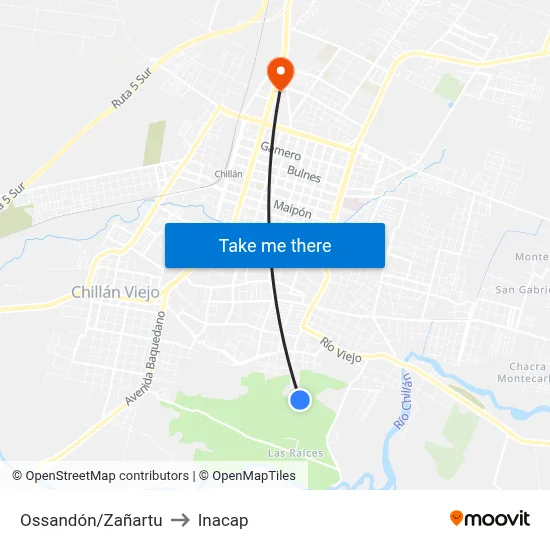 Ossandón/Zañartu to Inacap map