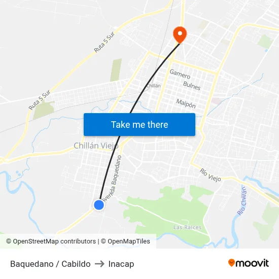 Baquedano / Cabildo to Inacap map