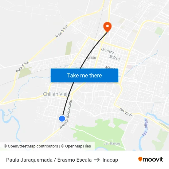 Paula Jaraquemada / Erasmo Escala to Inacap map