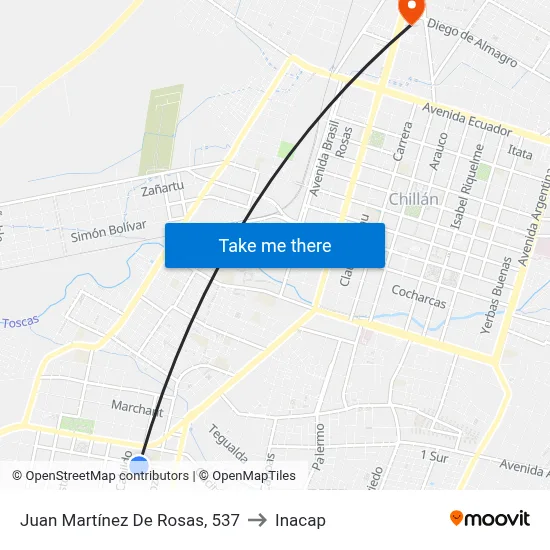 Juan Martínez De Rosas, 537 to Inacap map