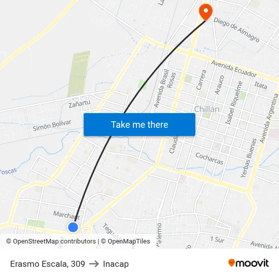 Erasmo Escala, 309 to Inacap map