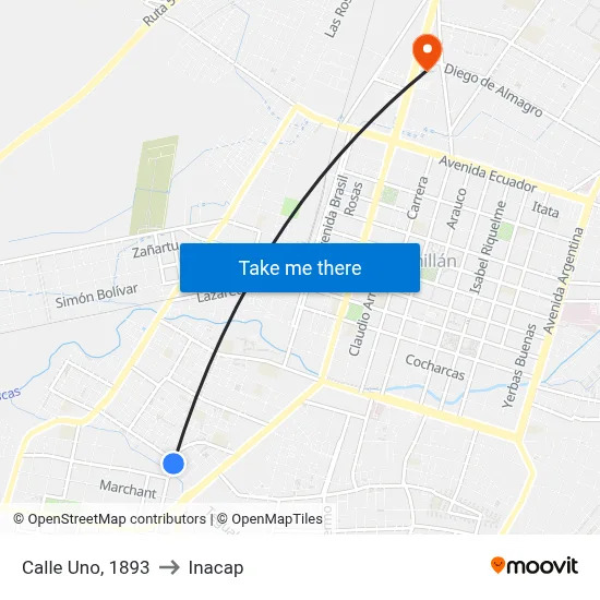 Calle Uno, 1893 to Inacap map