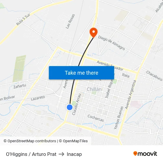 O'Higgins / Arturo Prat to Inacap map
