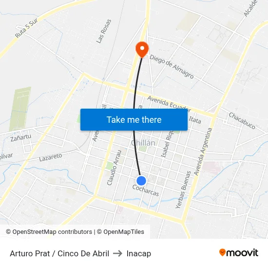 Arturo Prat / Cinco De Abril to Inacap map