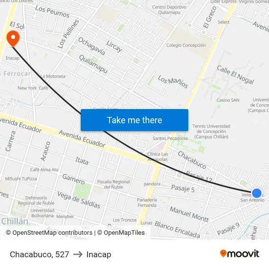 Chacabuco, 527 to Inacap map