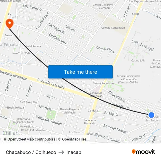 Chacabuco / Coihueco to Inacap map