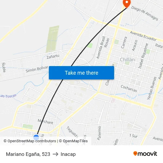 Mariano Egaña, 523 to Inacap map