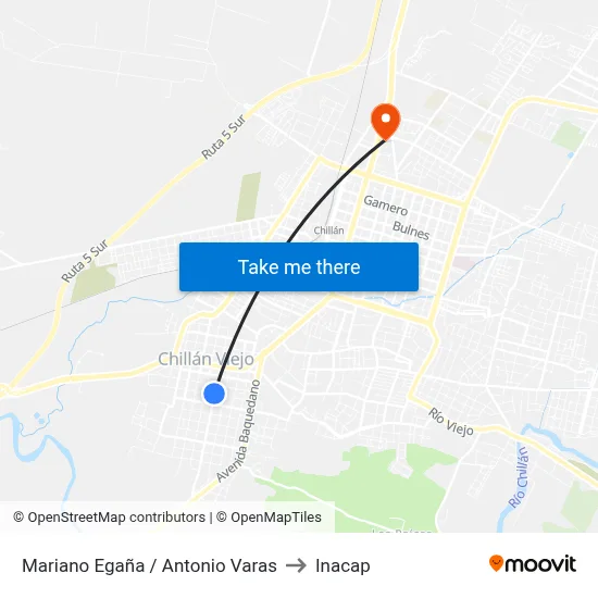 Mariano Egaña / Antonio Varas to Inacap map