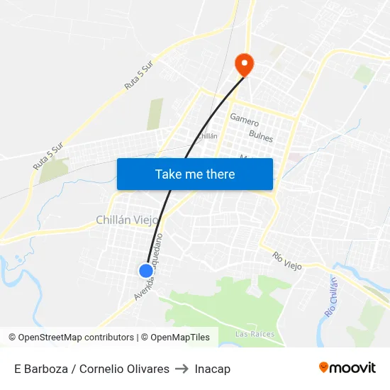 E Barboza / Cornelio Olivares to Inacap map