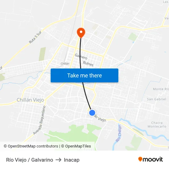 Río Viejo / Galvarino to Inacap map