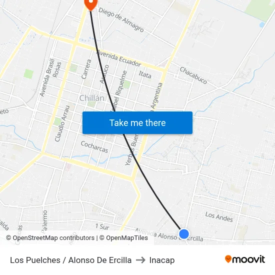 Los Puelches / Alonso De Ercilla to Inacap map