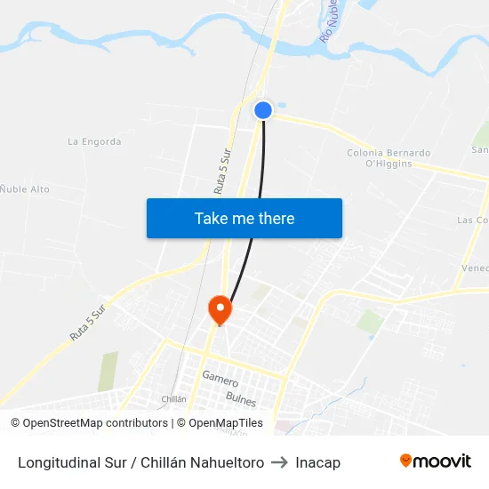 Longitudinal Sur / Chillán Nahueltoro to Inacap map