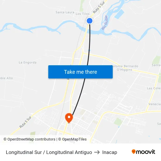Longitudinal Sur / Longitudinal Antiguo to Inacap map