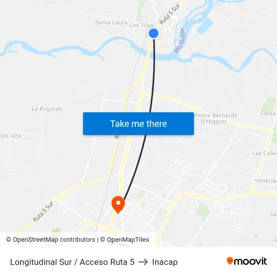 Longitudinal Sur / Acceso Ruta 5 to Inacap map