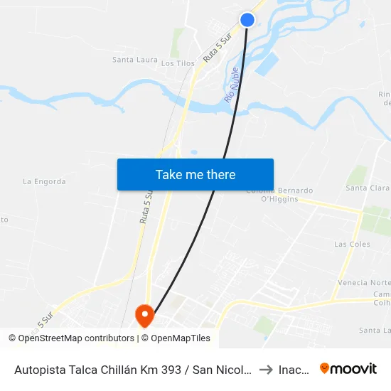 Autopista Talca Chillán  Km 393 / San Nicolás to Inacap map
