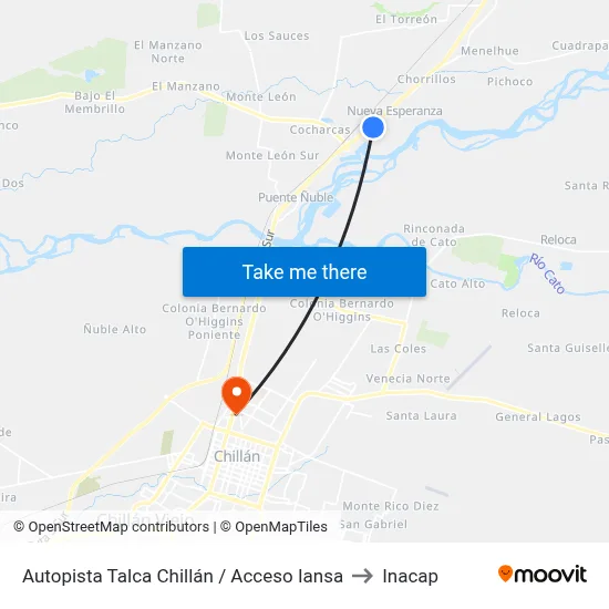 Autopista Talca Chillán / Acceso Iansa to Inacap map