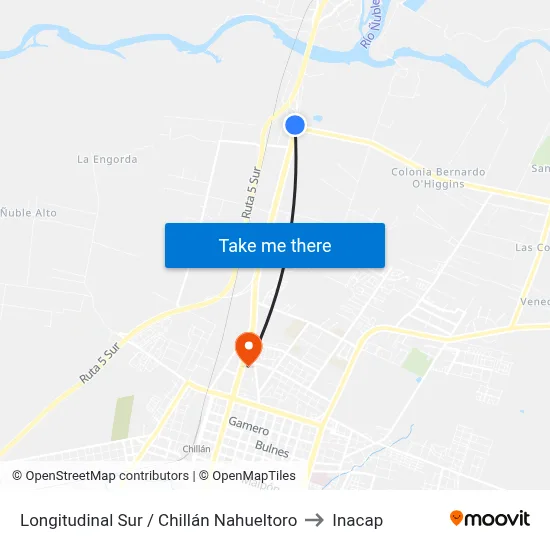 Longitudinal Sur / Chillán Nahueltoro to Inacap map